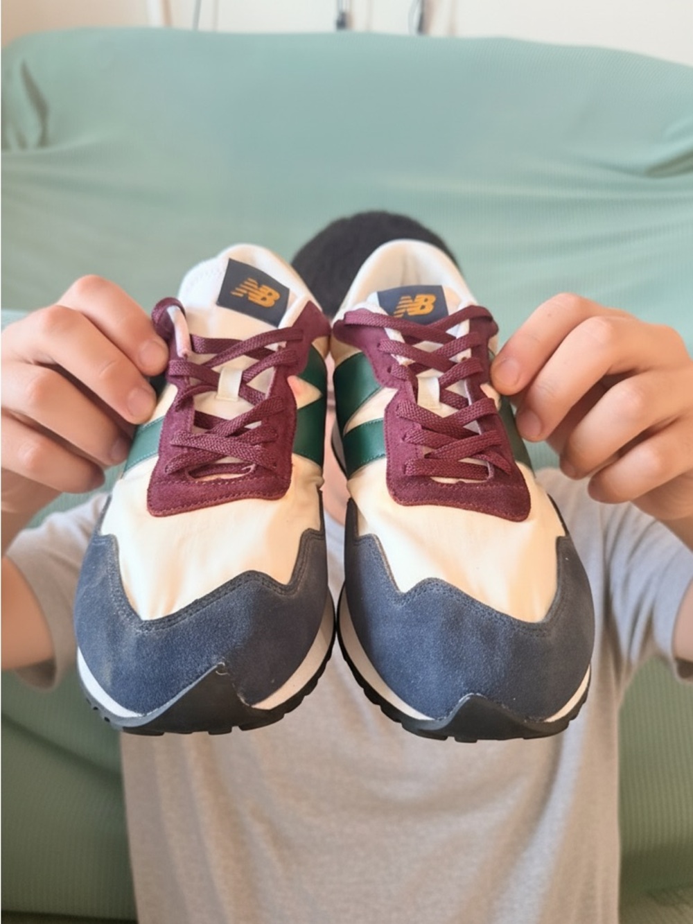New Balance Sneakers in White, Blue, Green & Burgundy